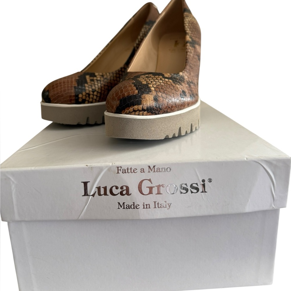 New In Box Luca Grossi Oriana 3901 Cognac Python Print Heels Size 38/US 8 - Picture 7 of 14